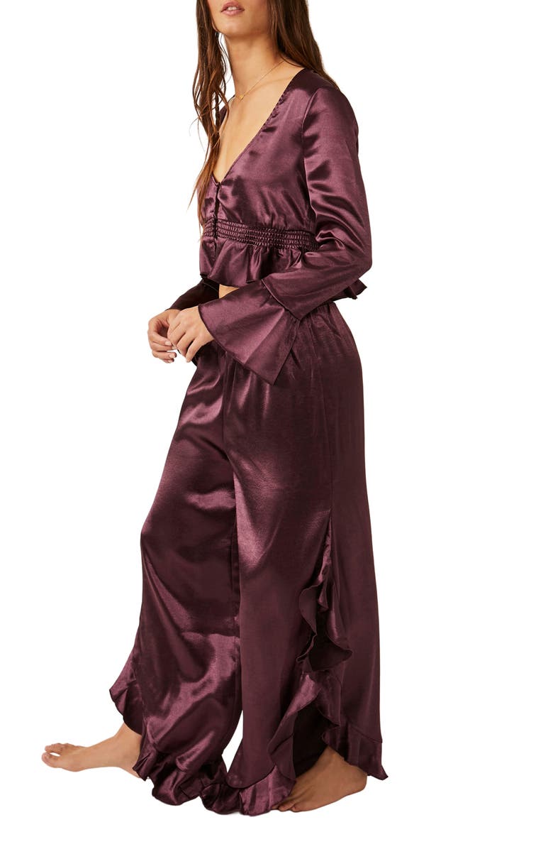 Free People Chasing Love Ruffle Satin Pajamas, Alternate, color, 