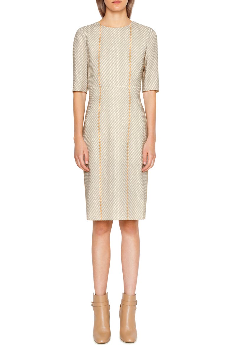 Akris Tweed Print Wool Blend Sheath Dress, Main, color, 
