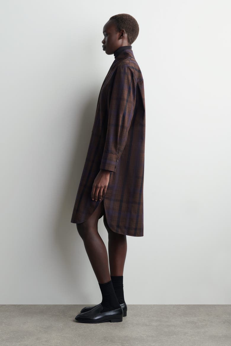 Checked Wool-blend Shirt Dress, Alternate, color, BROWN / CHECKED
