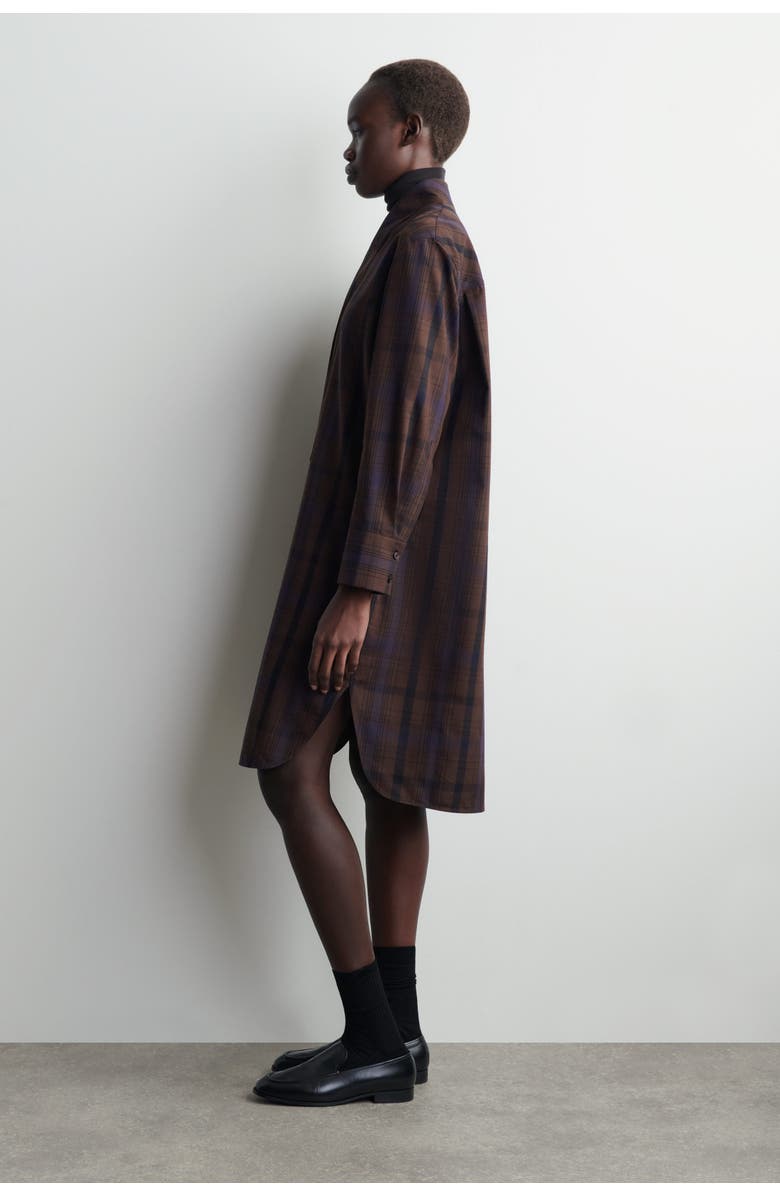 COS Checked Wool-blend Shirt Dress, Alternate, color, Brown / Checked
