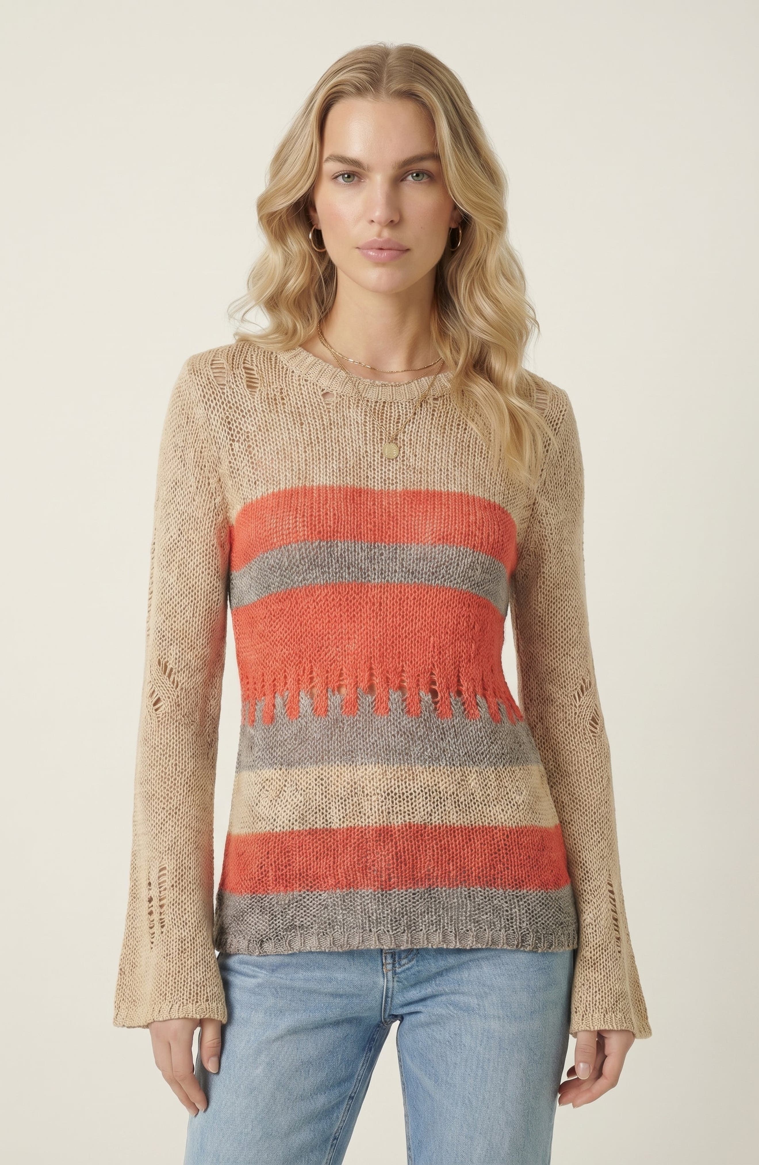Distressed Stripe Knit Sweater - image 3