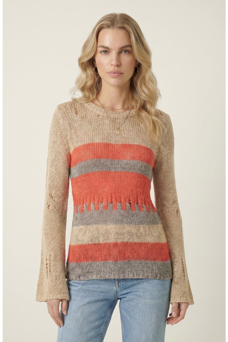 Distressed Stripe Knit Sweater, Main, color, Beige