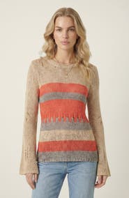 Modenaire Distressed Stripe Knit Sweater