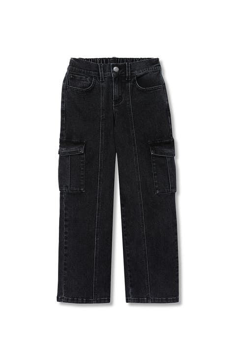 Girls Denim Cargo Wide Leg Jeans