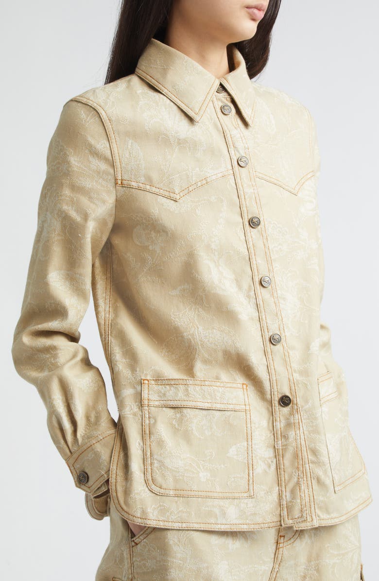 Etro Floral Denim Button-Up Shirt, Alternate, color, Multicol On Beige Base