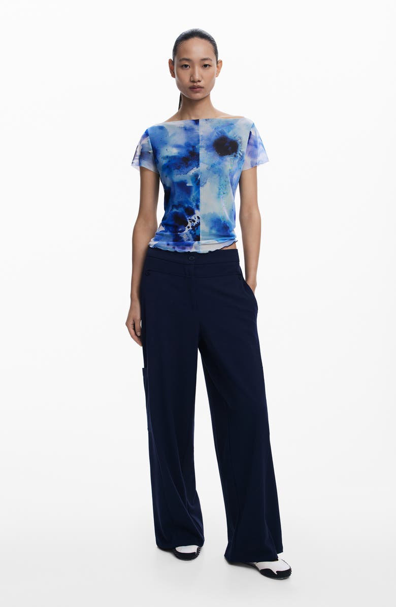 Desigual Wide Leg Cargo Pants, Alternate, color, Blue