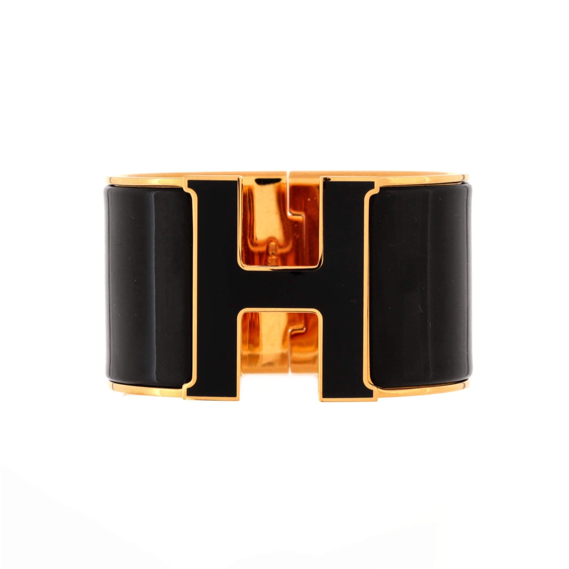 Pre-Owned Hermes Clic H Bracelet Enamel Extra Wide, Main, color, Black