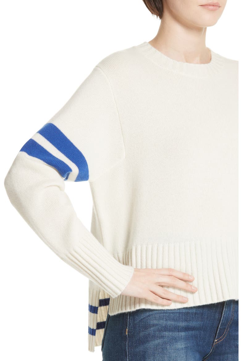 Stripe Cashmere Sweater, Alternate, color, IVORY- BLUE COMBO