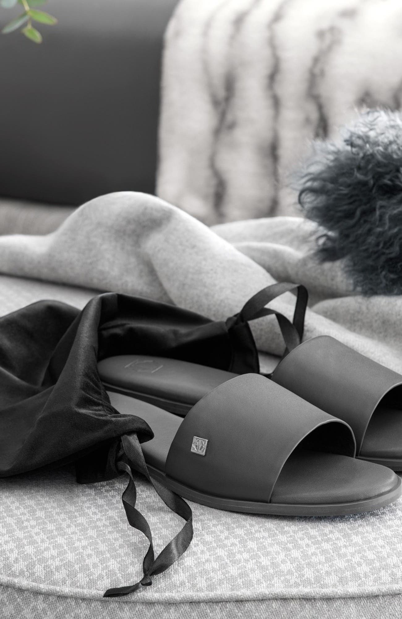 Gloria Woman's leather slippers, Alternate, color, Grey