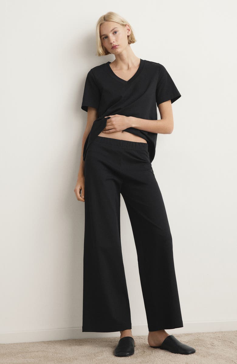 MANGO Solid Cotton Pajama Pants, Alternate, color, Black