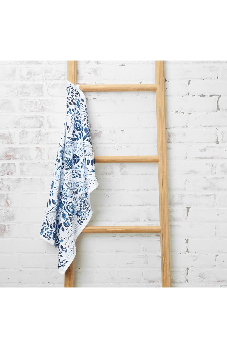 carol & frank Navy Floral Printed Cotton Kitchen Towel, Alternate, color, Blue