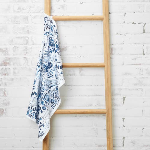 Carol & Frank Navy Floral Printed Cotton Kitchen Towel In Blue
