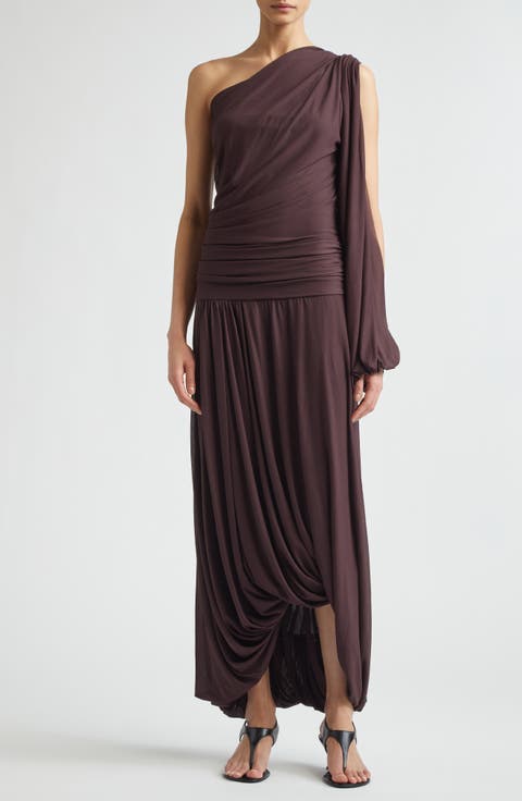 Gabri One-Shoulder Gauzy Pleated Jersey Gown