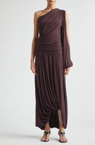 Proenza Schouler Gabri One-Shoulder Gauzy Pleated Jersey Gown