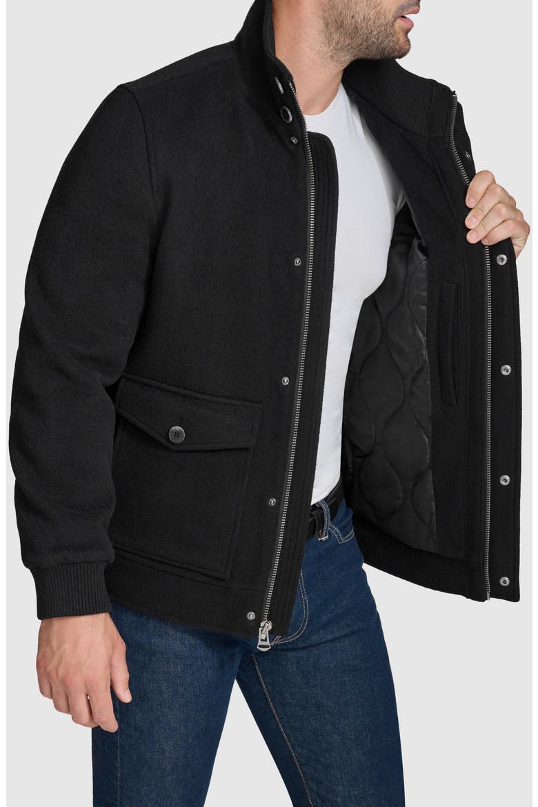 Stand Collar Wool Blend Bomber Jacket, Alternate, color, BLACK