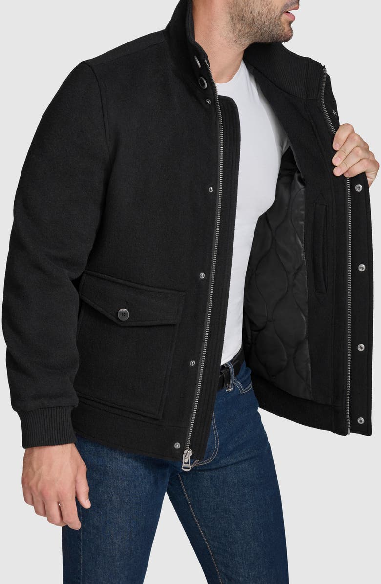 Cole Haan Signature Stand Collar Wool Blend Bomber Jacket, Alternate, color, Black