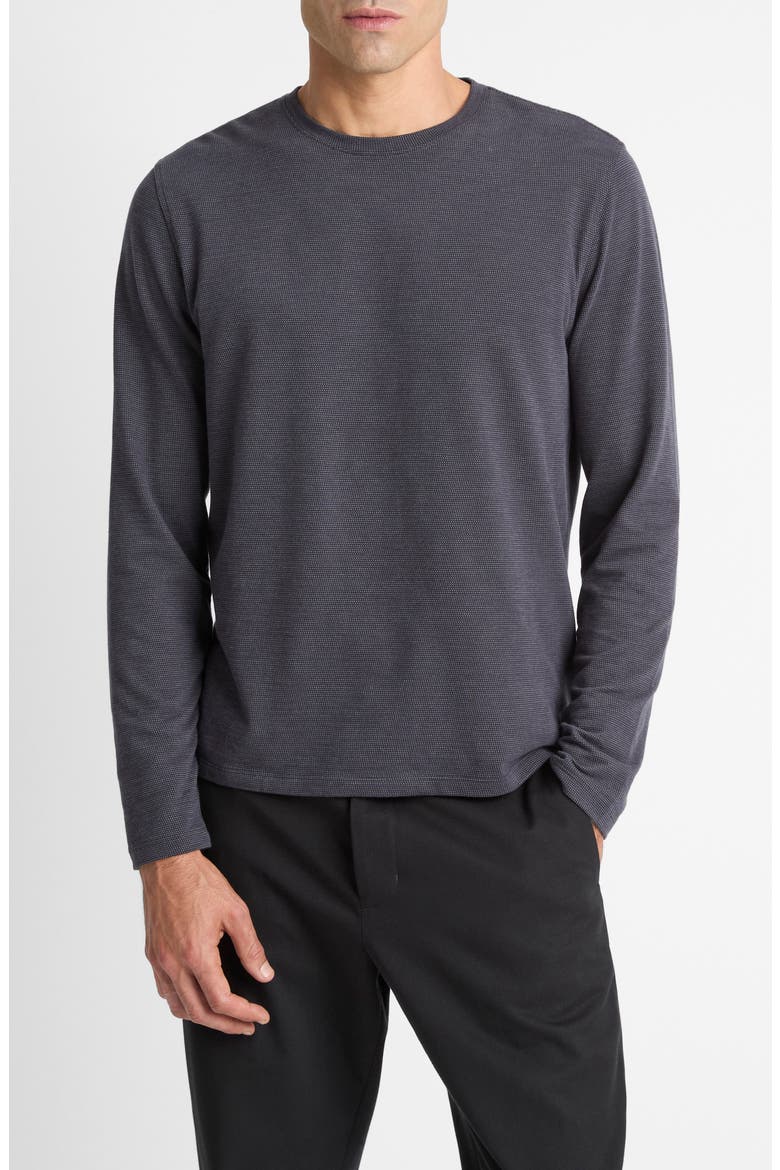 Bird's Eye Stitch Long Sleeve Pima Cotton Crewneck T-Shirt, Main, color, COASTAL/ MEDIUM GREY