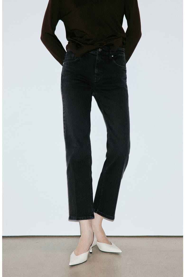 Sienna Raw Hem Crop Flare Jeans, Alternate, color, BLACK DENIM
