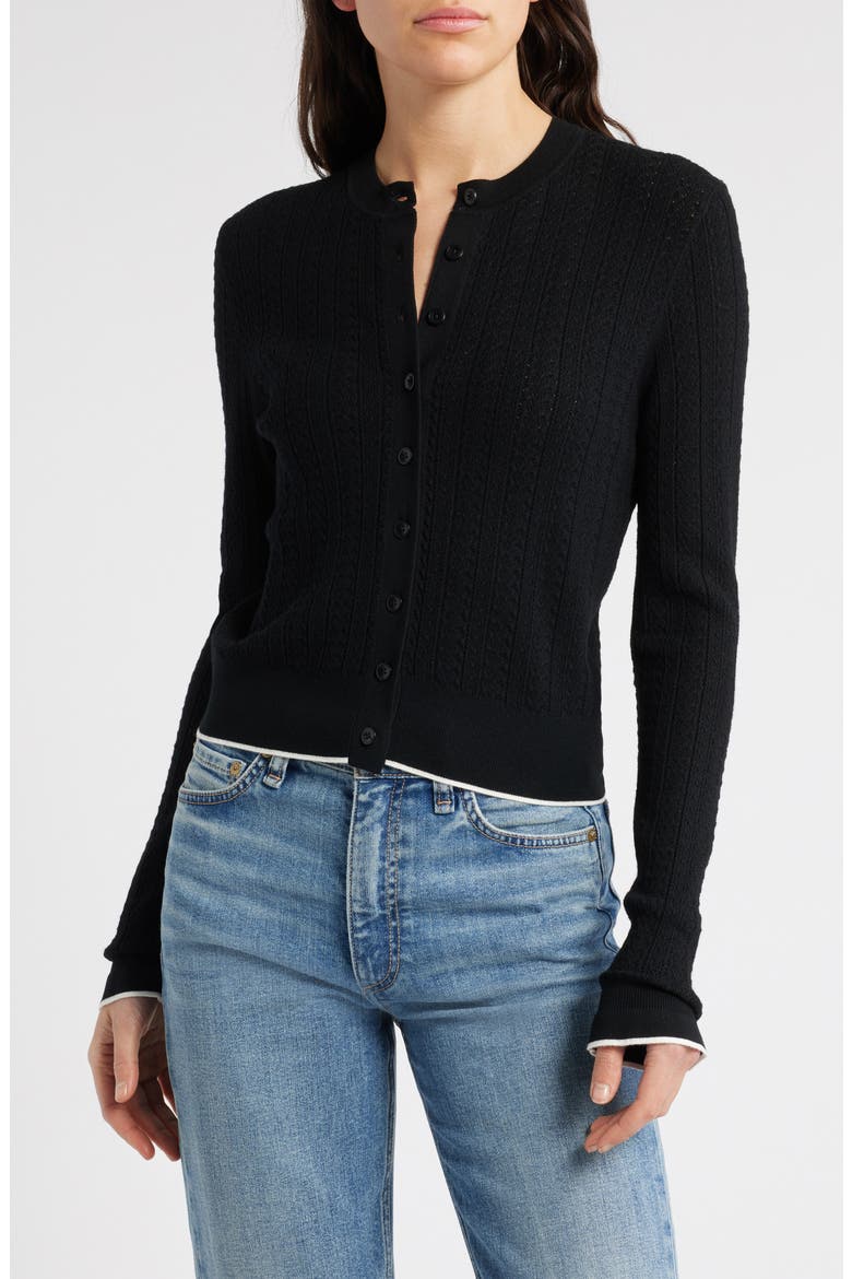 The Signature Open Knit Cardigan, Main, color, BLACK
