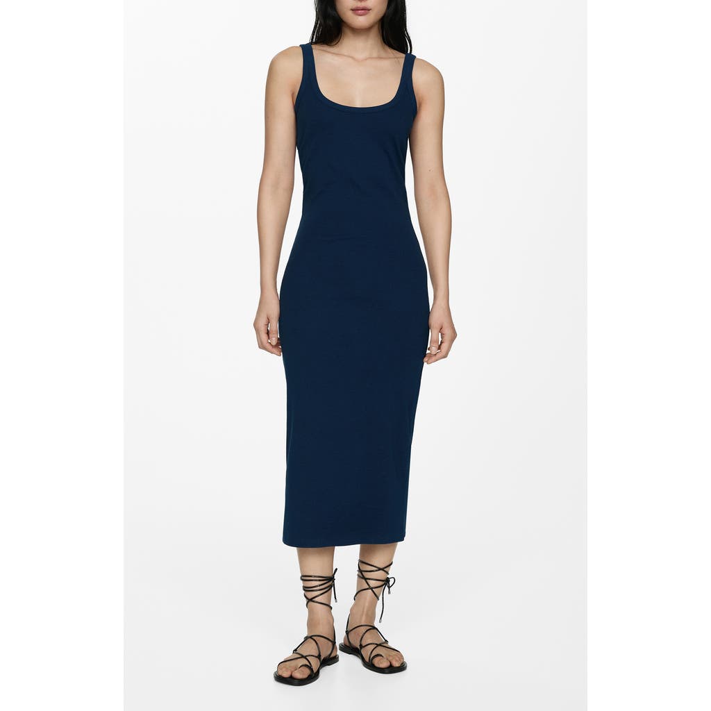 Mango Robe Midi Bretelles In Dark Navy