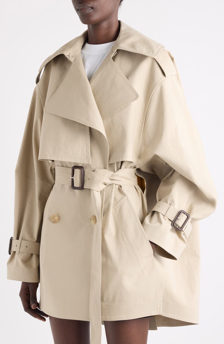 Givenchy Short Cocoon Trench Coat, Alternate, color, Beige/ Mustard