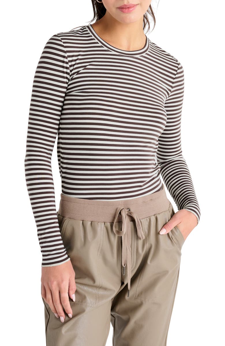 Splendid Stripe Long Sleeve Tee, Main, color, Oat H/ Chocolate