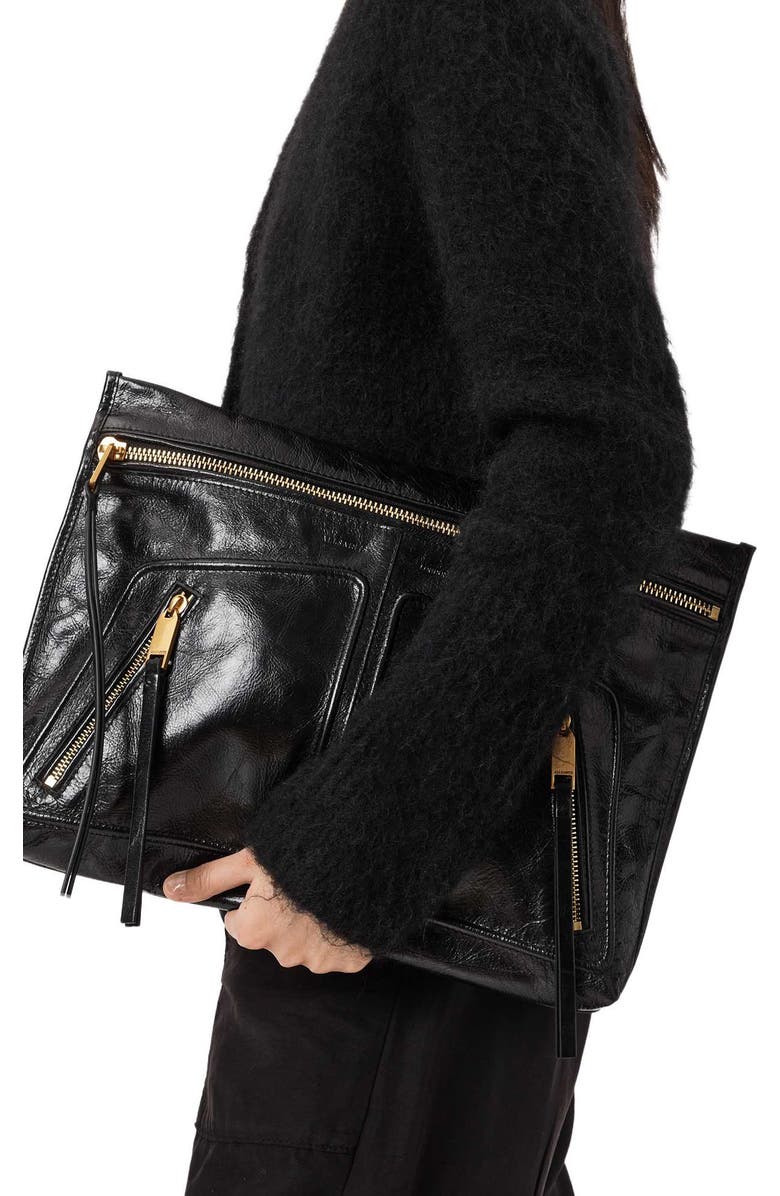 AllSaints Jean Rey Leather Clutch, Alternate, color, Black