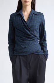 Dries Van Noten Cadea Check Cotton Flannel Wrap Shirt