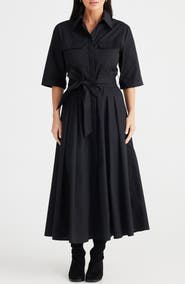 Brave+True Rossellini Pleated Cotton Shirtdress