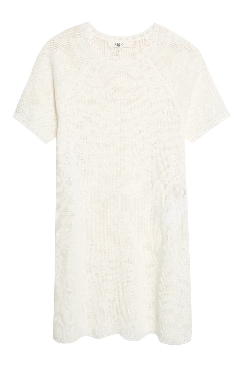 Short Sleeve Floral Pointelle Stitch Cotton Minidress, Alternate, color, WHITE