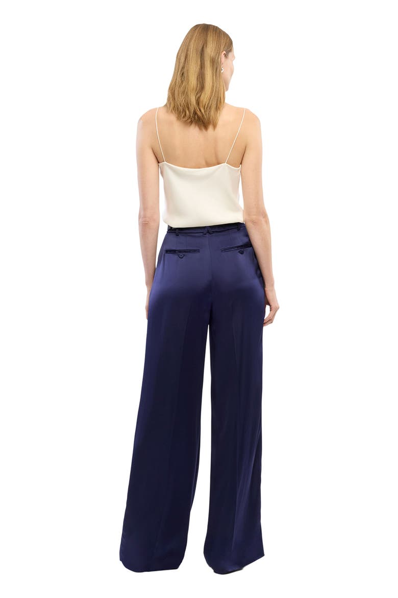 Satin Pleated Trouser, Alternate, color, INDIGO