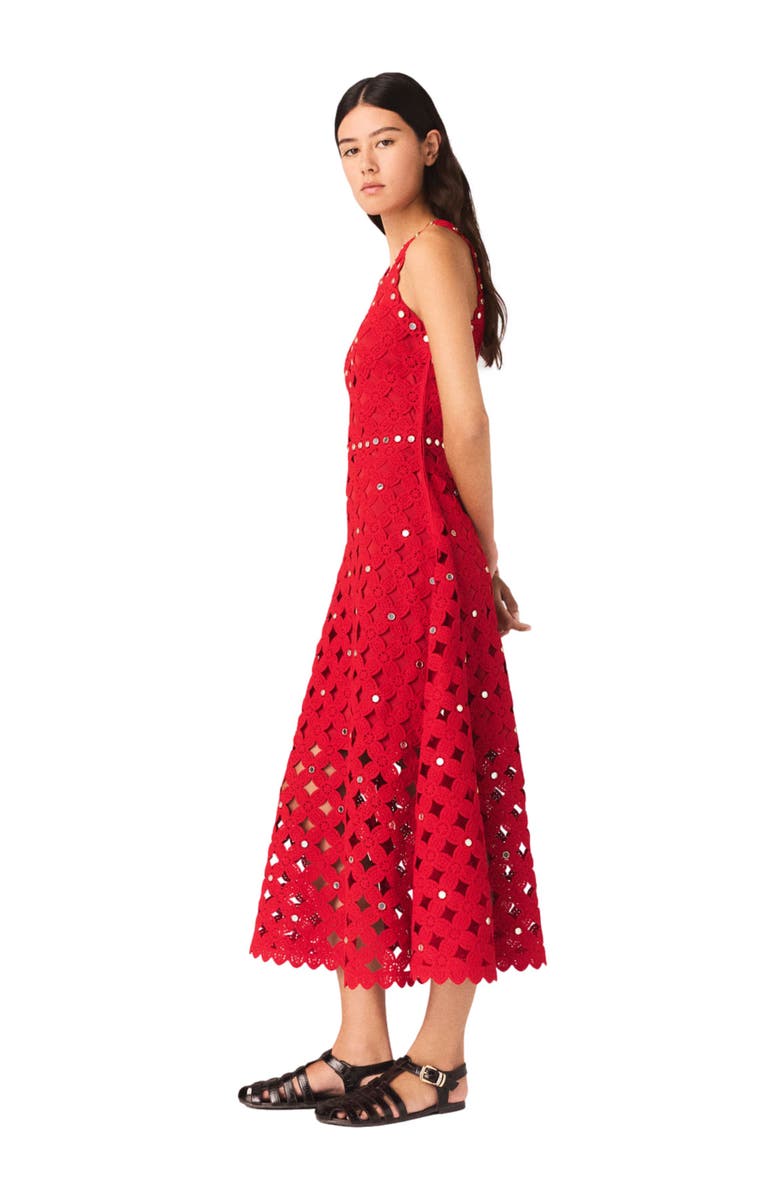 maje Mirrored crochet dress, Alternate, color, Red