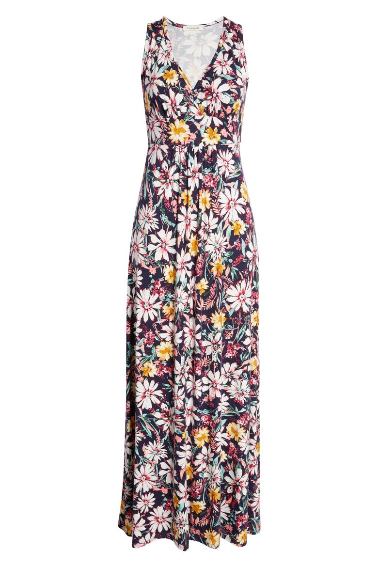 Floral Print Empire Waist Jersey Maxi Dress, Alternate, color, NAVY MULTI