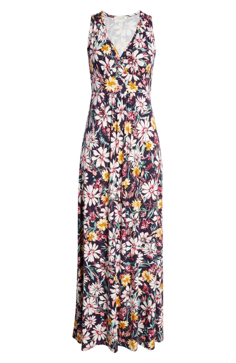 Loveappella Floral Print Empire Waist Jersey Maxi Dress, Alternate, color, Navy Multi
