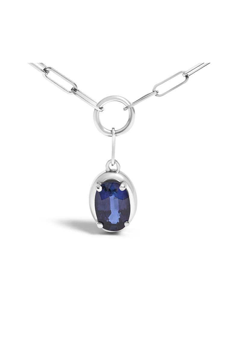 Haus of Brilliance 10K White Gold Oval Blue Sapphire Solitaire Paperclip Pendant Necklace, Alternate, color, White