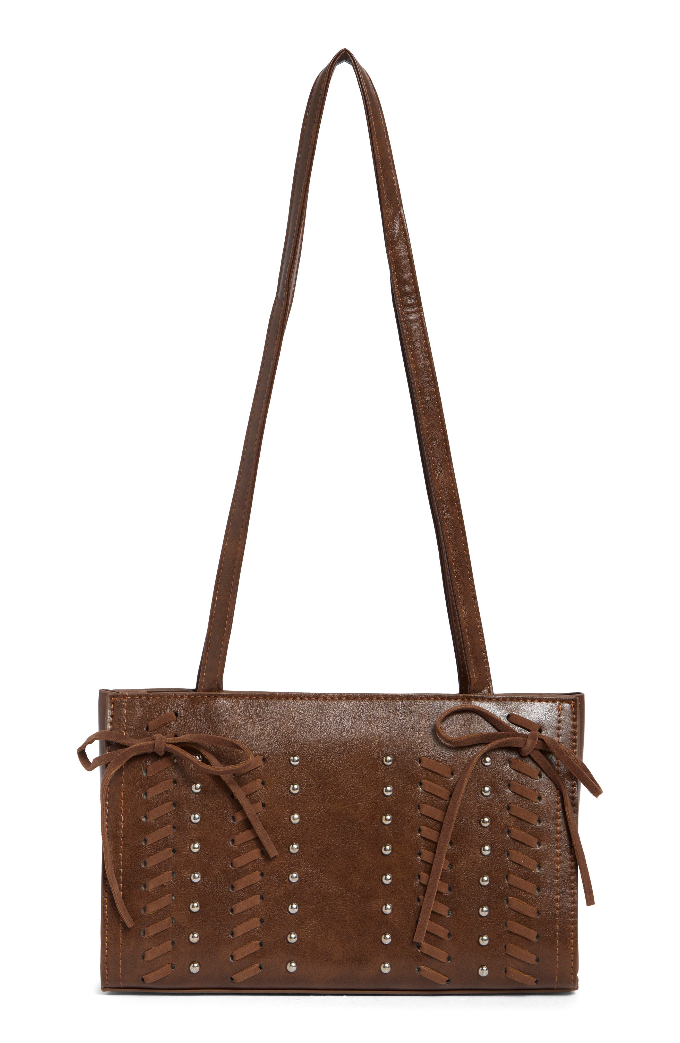 Faux Leather Laced Shoulder Bag, Main, color, BROWN