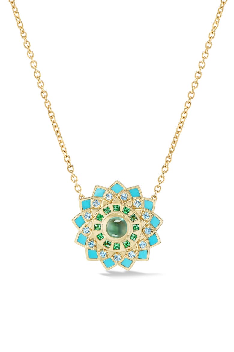 Mini Temple Inlay Mandala Necklace, Main, color, TURQUOISE