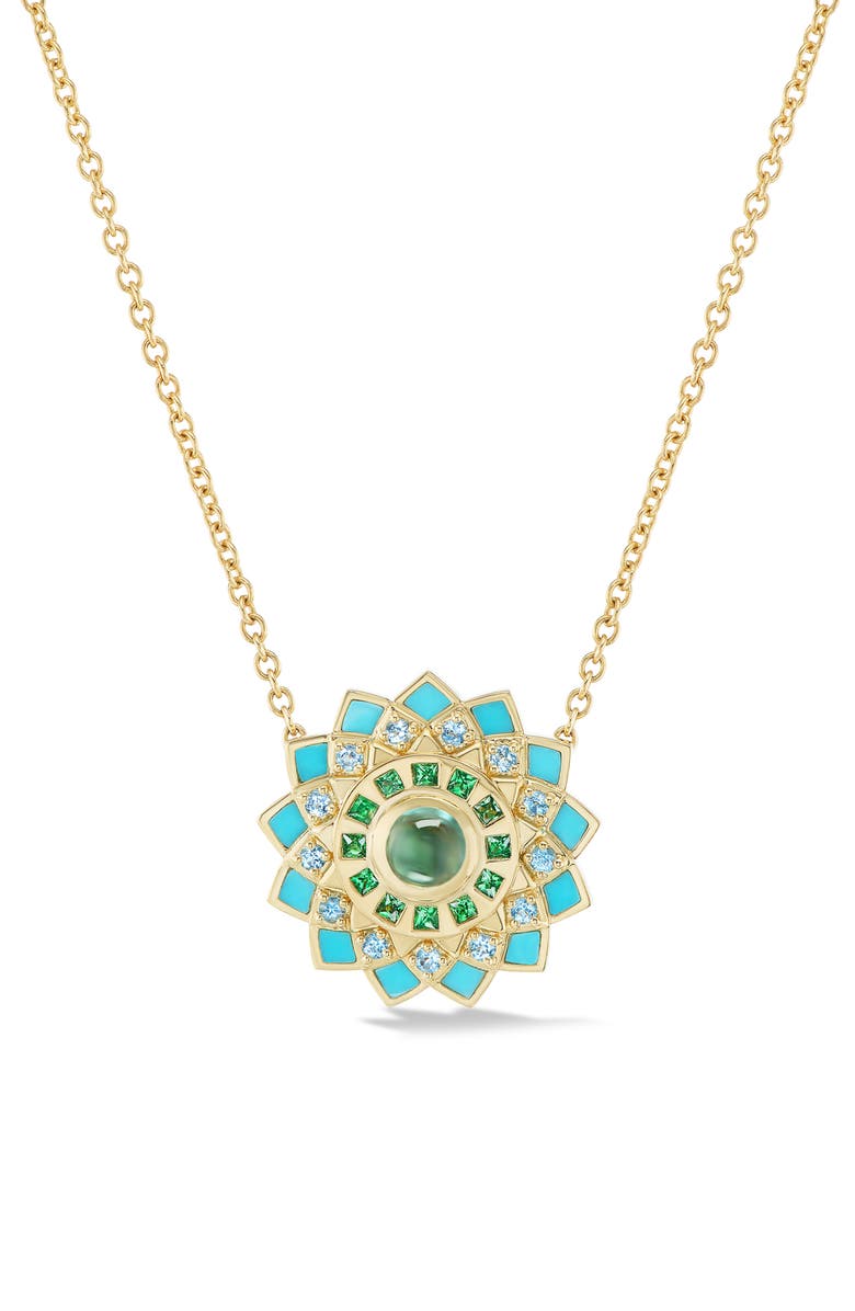 Orly Marcel Mini Temple Inlay Mandala Necklace, Main, color, Turquoise