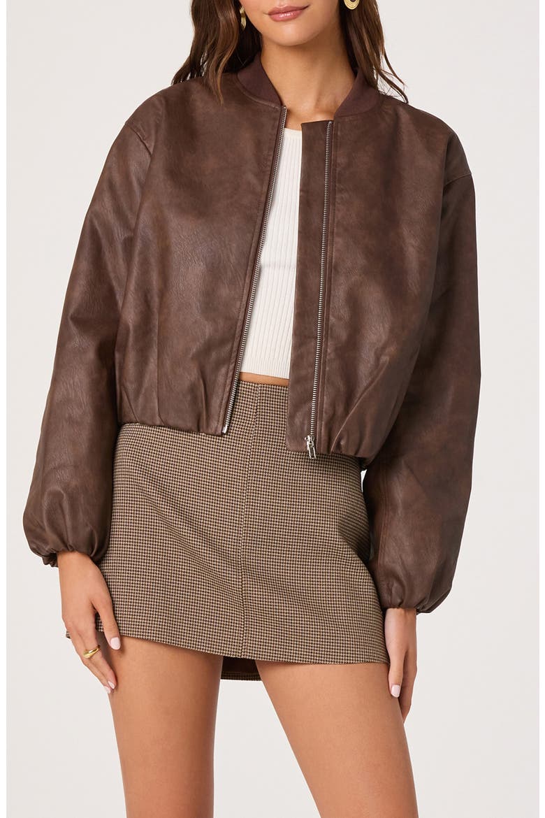 Faux Leather Bomber Jacket, Main, color, BROWN