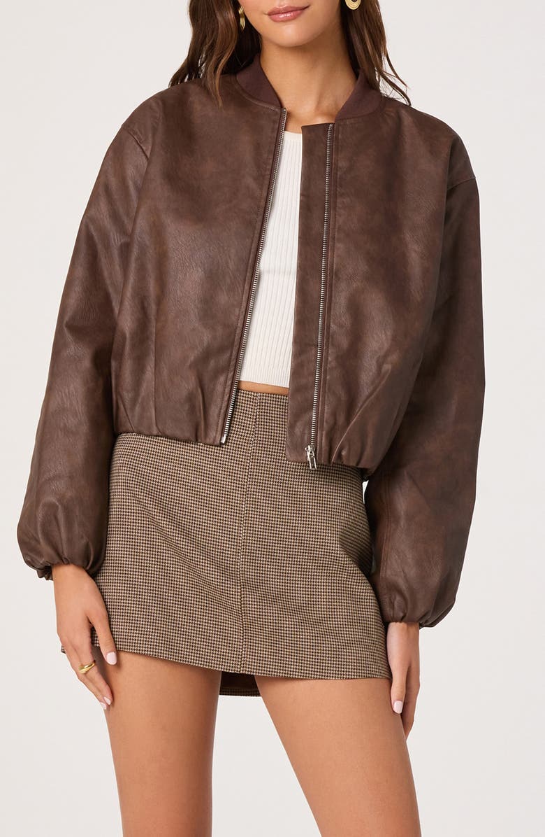 ASTR the Label Faux Leather Bomber Jacket, Main, color, Brown