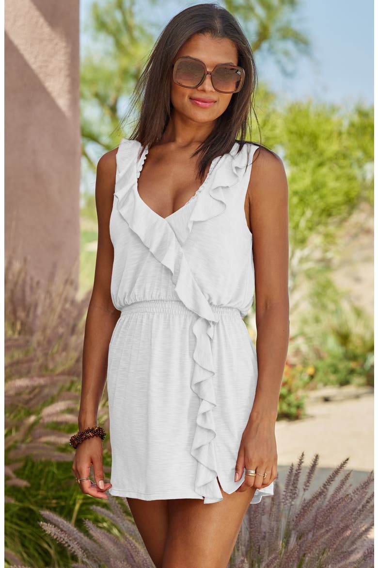 Breezy Basics Ruffle Cover-Up Minidress, Alternate, color, WHITE