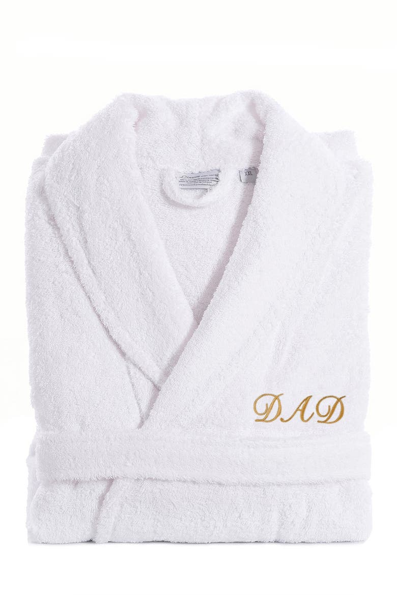 Embroidered 'Dad' White Terry Bathrobe, Alternate, color, WHITE