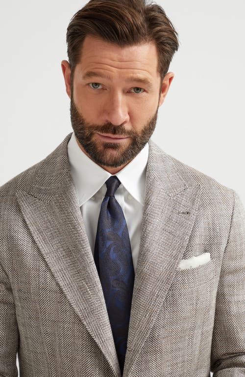 Brunello Cucinelli Silk Tie With Pattern In Navy Blue