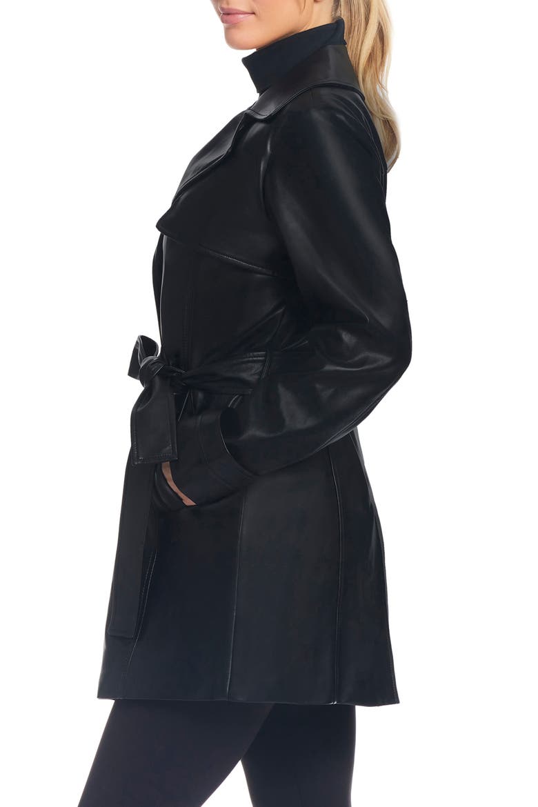 Faux Leather Trench Coat, Alternate, color, BLACK