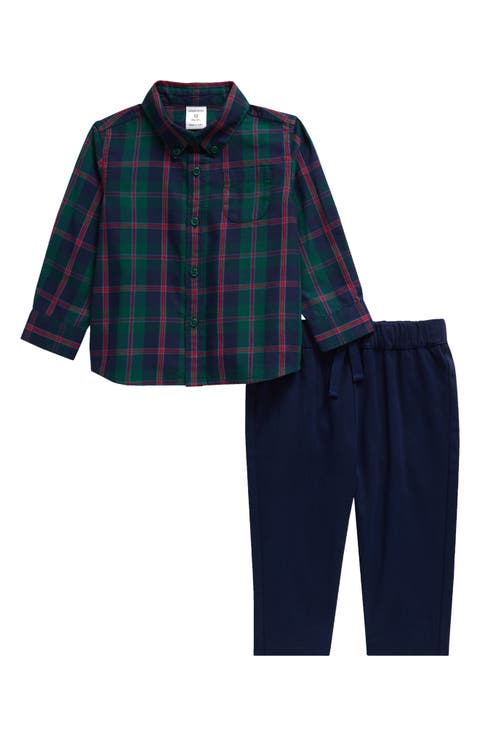Plaid Flannel Button-Down Shirt & Drawstring Pants Set (Baby)