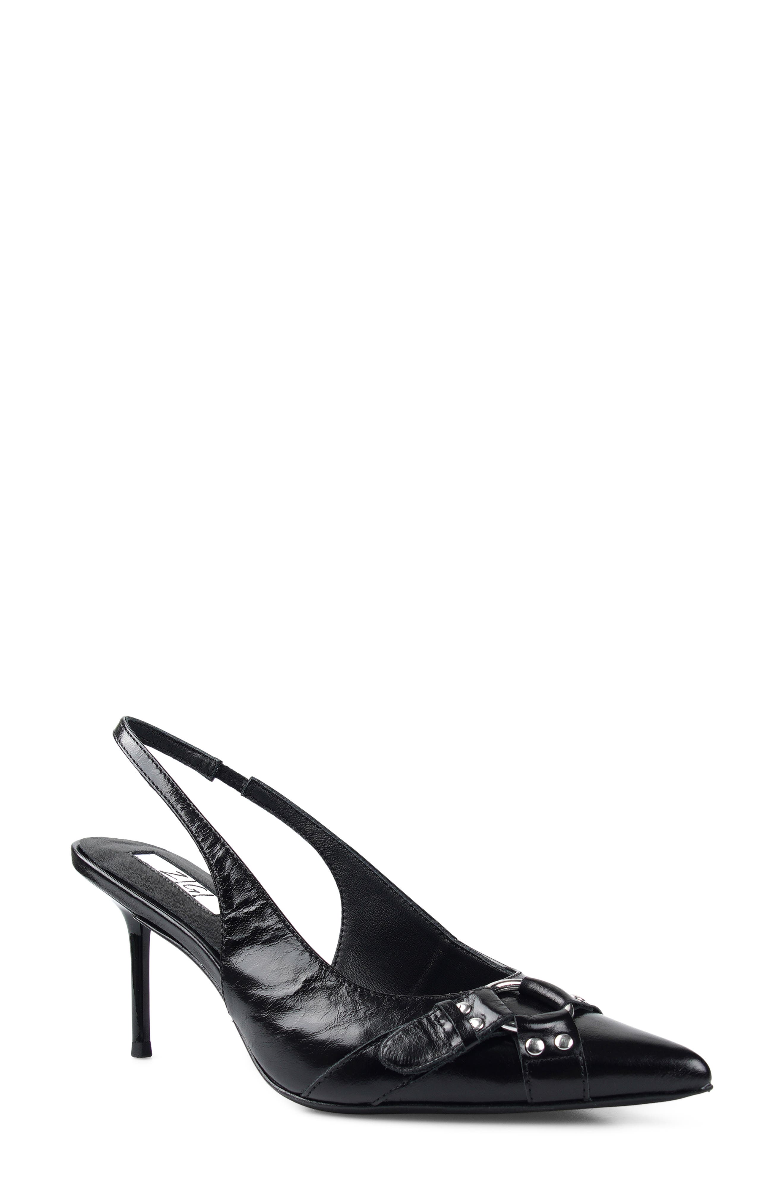 Buena Slingback Pointed Toe Pump, Main, color, BLACK LEATHER
