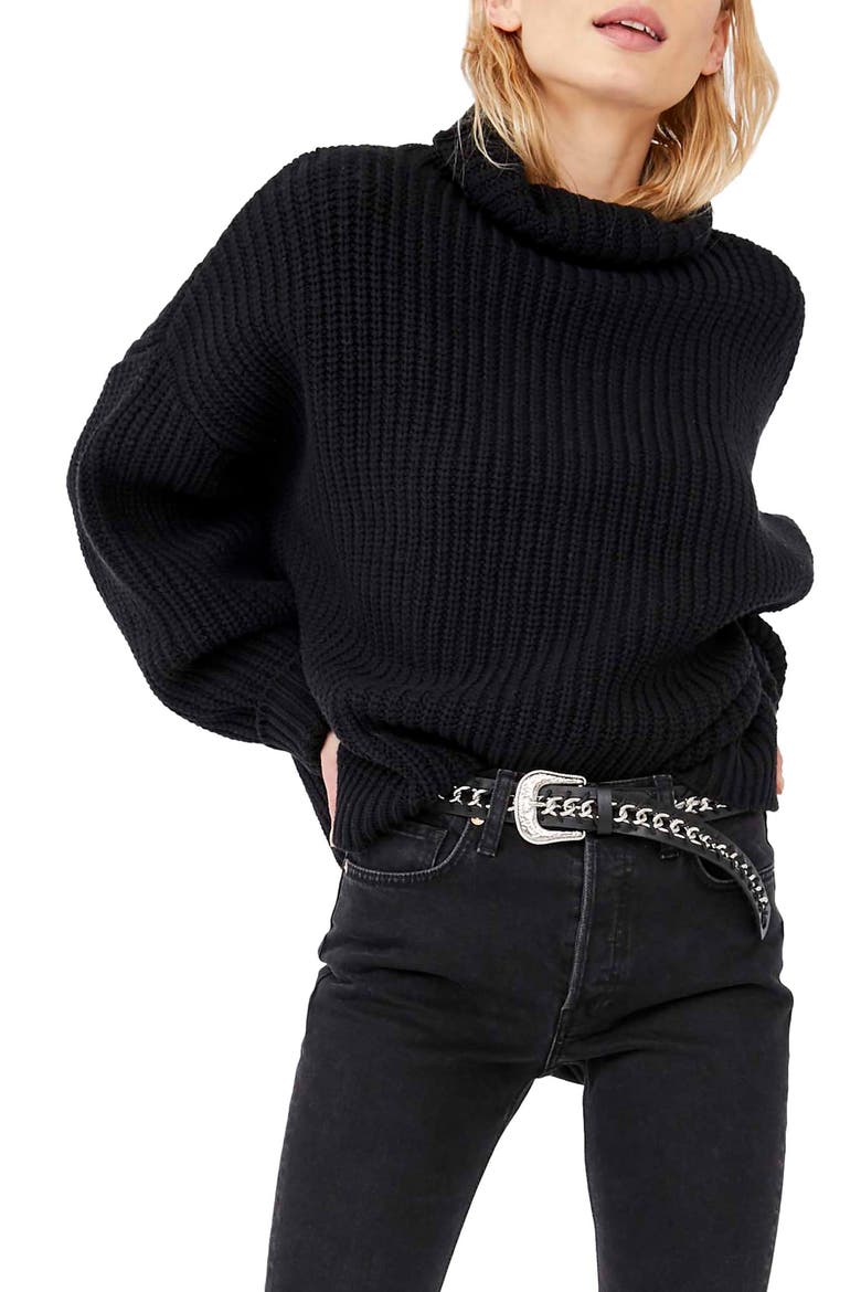 Swim Too Deep Turtleneck Sweater, Main, color, BLACK