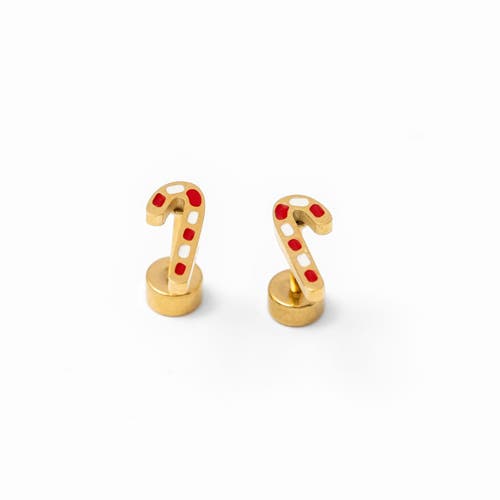 Pip Pop Candy Cane Stud Earrings In Gold