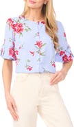 CeCe Floral Bow Sleeve Button-Up Top