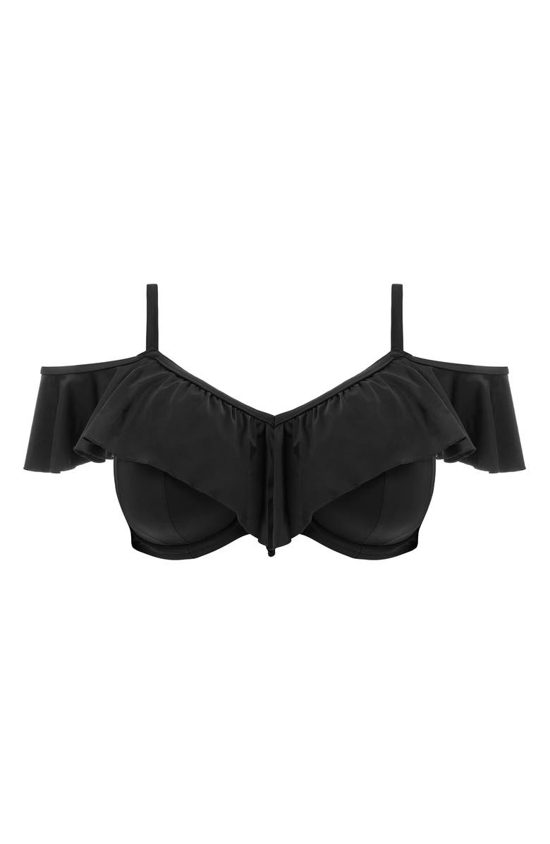 Elomi Plain Sailing Ruffle Underwire Bikini Top, Alternate, color, Black